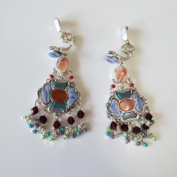 Rare Monet Clip Earrings with colorful stone accent and Crystal and seed bead - Picture 5 of 8